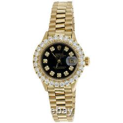 Rolex 18K Gold 26mm DateJust President 69178 VS Diamond Watch Black Dial 2.08 CT