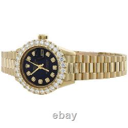 Rolex 18K Gold 26mm DateJust President 69178 VS Diamond Watch Black Dial 2.08 CT
