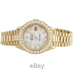 Rolex 18K Gold President 26mm DateJust 69178 VS Diamond White MOP Watch 1.38 CT