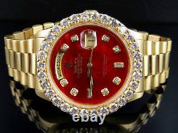 Rolex 18K Yellow Gold President Day-Date 18038 36MM Red Dial Diamond Watch 5