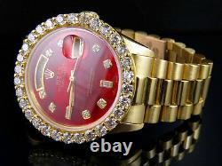 Rolex 18K Yellow Gold President Day-Date 18038 36MM Red Dial Diamond Watch 5