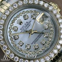 Rolex 26mm Datejust 2 Tone White MOP Mother of Pearl String Diamond Dial & Bezel