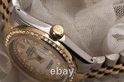 Rolex 31mm Datejust White MOP Mother of Pearl String Diamond Dial & Bezel 2 Tone