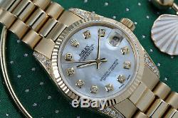 Rolex 31mm Presidential 18k Gold Ladies Diamond Watch White Mother Of Pearl Dial