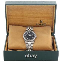 Rolex 36mm DateJust 1601 Mens Jubilee Black Roman Numeral Diamond Watch 1.90 CT