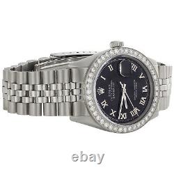 Rolex 36mm DateJust 1601 Mens Jubilee Black Roman Numeral Diamond Watch 1.90 CT