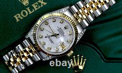 Rolex 36mm Datejust 2 Tone White MOP Mother Of Pearl Diamond Dial Watch