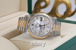 Rolex 36mm Datejust White Mother Of Pearl 8+2 Diamond Dial 2 Tone Watch