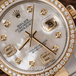 Rolex 36mm Datejust White Mother of Pearl Dial 18k Yellow Gold SS Diamond Watch