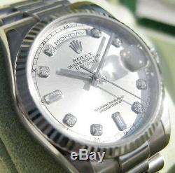 Rolex DAY-DATE President 118239 White Gold Silver Diamond Dial 36mm Watch