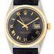 Rolex Datejust 1601 Mens 14K Yellow Gold Stainless Steel Watch Black Roman Dial
