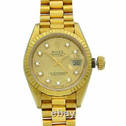 Rolex Datejust 18K Gold Champagne Diamond Dial President Ladies Watch 69178G