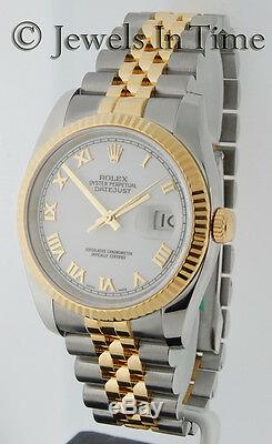 Rolex Datejust 18k Yellow Gold/Steel Roman White Dial Mens Watch 116233