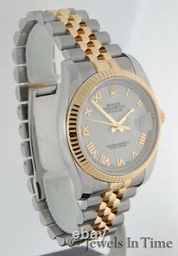 Rolex Datejust 18k Yellow Gold/Steel Roman White Dial Mens Watch F 116233