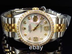 Rolex Datejust 36MM Two Tone 18K/ Steel 16013 White MOP DIal Diamond Watch 2.5Ct