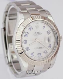 Rolex Datejust II 2 41MM Stainless Steel Blue Arabic 18K White Gold Watch 116334