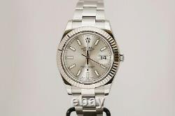 Rolex Datejust II Silver Dial Fluted 18k White Gold Bezel 116334 Watch 41mm