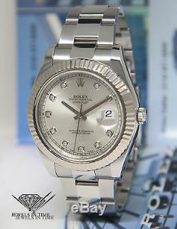 Rolex Datejust II Steel 18k White Gold & Diamond 41mm Watch Box/Papers 116334
