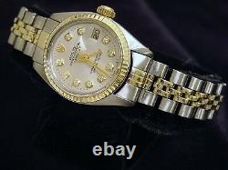 Rolex Datejust Ladies 2Tone 14K Gold & Stainless Steel Watch Silver Diamond 6917