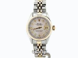 Rolex Datejust Ladies 2Tone 14K Gold Stainless Watch White MOP Diamond Dial 6917