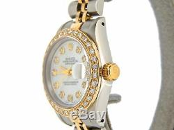 Rolex Datejust Ladies 2Tone 18K Gold & Steel Watch Diamond Bezel White MOP 69173