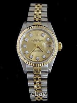 Rolex Datejust Ladies 2Tone 18K Yellow Gold Steel Watch Diamond Champagne 69173