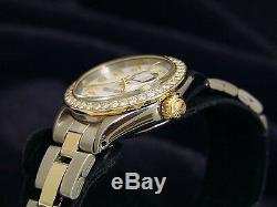 Rolex Datejust Lady 14K Yellow Gold Steel Watch White MOP Diamond Dial 1ct Bezel
