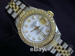 Rolex Datejust Lady 2Tone 14K Gold Steel Watch White MOP with Diamond Dial & Bezel