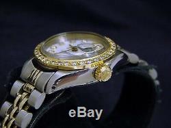 Rolex Datejust Lady 2Tone 14K Gold Steel Watch White MOP with Diamond Dial & Bezel