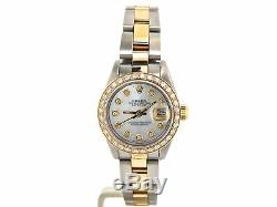 Rolex Datejust Lady 2Tone 18K Gold Steel Watch with White MOP Dial & Diamond Bezel