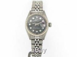 Rolex Datejust Lady Stainless Steel Watch 18k White Gold Black MOP Diamond 6917