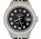 Rolex Datejust Lady Stainless Steel Watch Jubilee Black Diamond Dial. 70ct Bezel