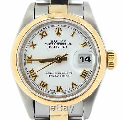 Rolex Datejust Lady Two-Tone 18K Yellow Gold Steel Watch White Roman Dial 69163