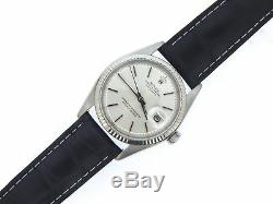 Rolex Datejust Men Stainless Steel & 18K White Gold Watch Silver Dial Black 1601