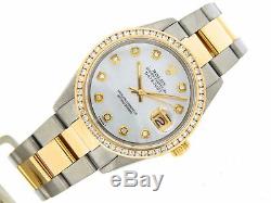 Rolex Datejust Mens 2Tone 18K Yellow Gold & Steel Watch White MOP Diamond 16013