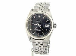 Rolex Datejust Mens Stainless Steel & 18K White Gold Black Watch Jubilee 1601