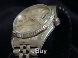Rolex Datejust Mens Stainless Steel 18K White Gold Jubilee Silver No Holes 16234