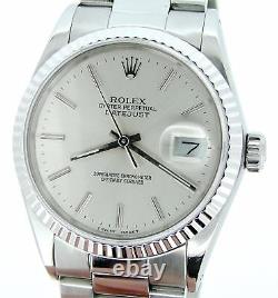 Rolex Datejust Mens Stainless Steel & 18K White Gold Silver with Oyster Band 16234