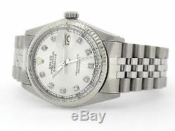 Rolex Datejust Mens Stainless Steel & 18K White Gold Watch Silver Diamond 1601