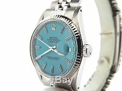 Rolex Datejust Mens Stainless Steel 18K White Gold Watch with Turquoise Blue Dial