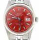 Rolex Datejust Mens Stainless Steel 18K White Gold with Jubilee Band Red Dial 1601
