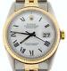 Rolex Datejust Mens Two-Tone 14K Gold Stainless Steel White & Black Roman 16013