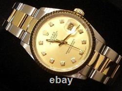 Rolex Datejust Mens Two-Tone 18K Yellow Gold & Stainless Steel Champagne Diamond