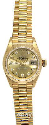 Rolex Datejust President 18k Yellow Gold Diamond Dial Ladies 26mm Watch T 69178