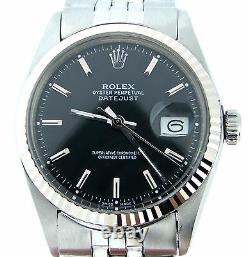 Rolex Datejust Stainless Steel/18K White Gold Watch Jubilee Band Black Dial 1601