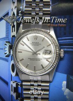 Rolex Datejust Steel & 18k White Gold Bezel Silver Dial Mens 36mm Watch 1601