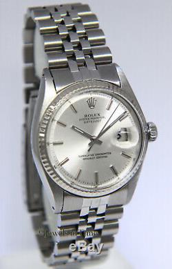 Rolex Datejust Steel & 18k White Gold Bezel Silver Dial Mens 36mm Watch 1601