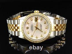 Rolex Datejust Two Tone 36MM 18K/ Steel 16013 White MOP Diamond Watch 2.5 Ct