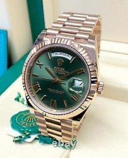 Rolex Day Date 40mm 228235 Rose Gold Green Roman Dial 2019 WITH PAPERS