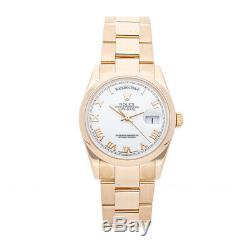 Rolex Day-Date Everose Auto 36mm Gold White Mens Watch Oyster Bracelet 118205
